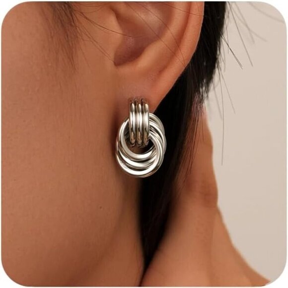 🔥 Shinelab Dangle Earrings Women Silver Plated Chunky Knot Studs Trendy Jewelry